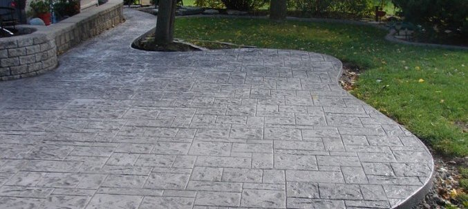 Gray stamped concrete patio
